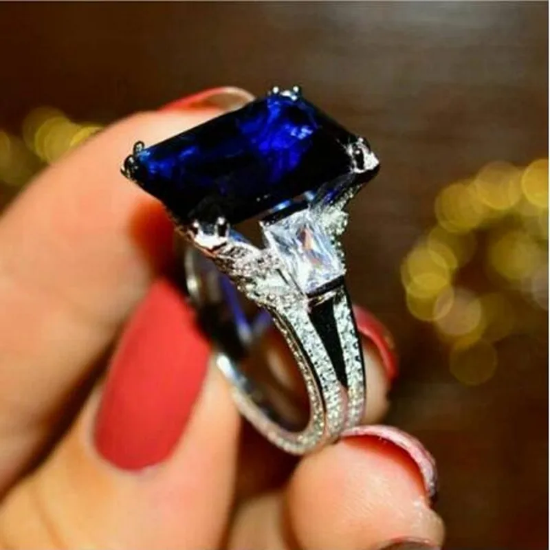 

2020 Эйфелева башня 6 карат лабораторное сапфировое кольцо с бриллиантом обручальное кольцо из серебра 925 пробы обручальное кольцо для женщин...
