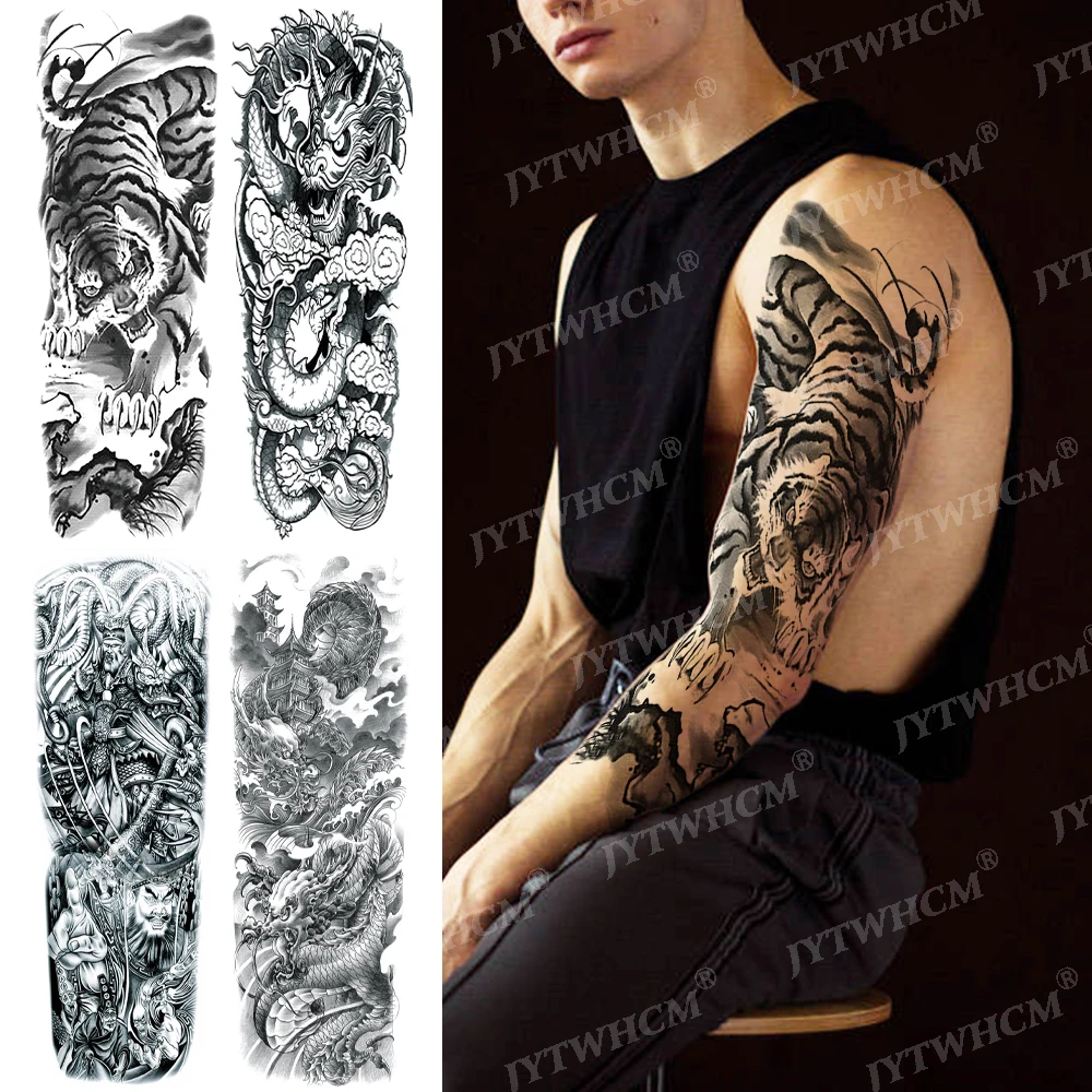 Тату наклейка с большими рукавами для мужчин и женщин временная водостойкая тату
