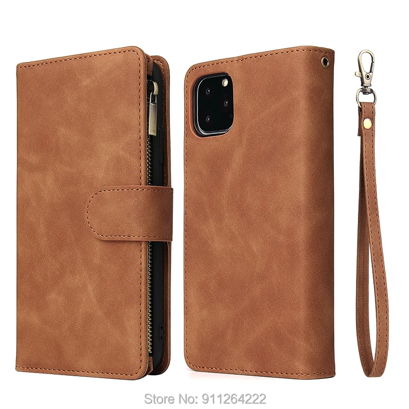 

For iPhone 11 Pro SE 2020 Max X XS XR Max 6 6S 7 8 Plus Leather Case Zipper Wallet Card Slot Flip Stand Cover Mobile Phone Bag