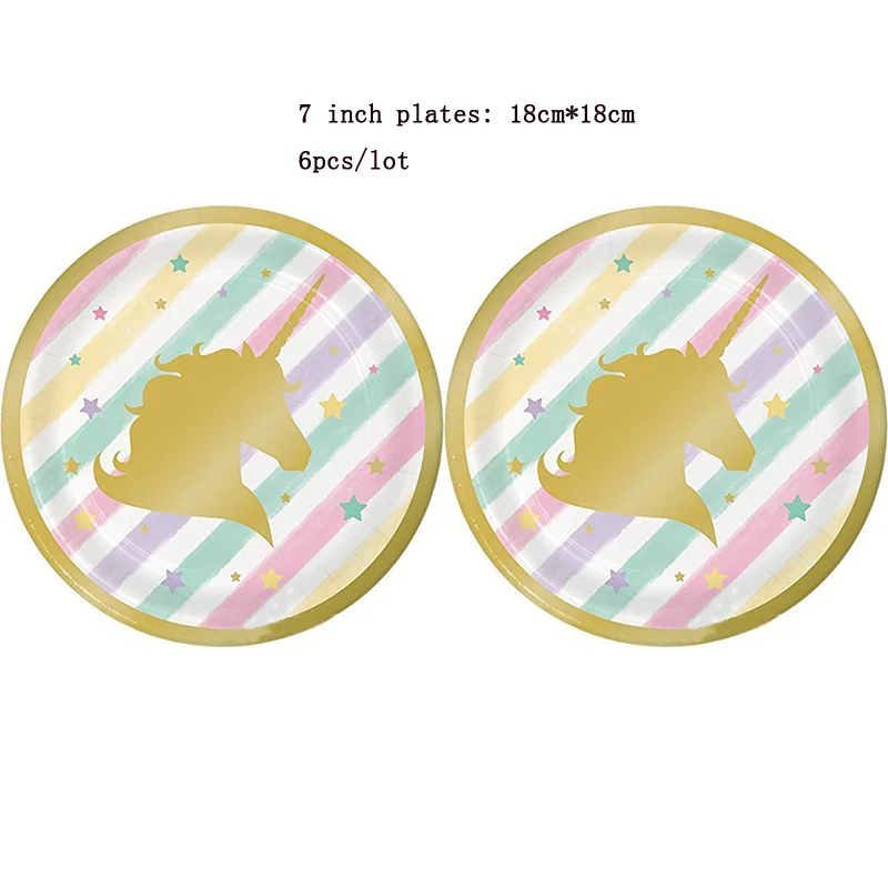 Новый стиль золотой единорог одноразовая посуда бумажная тарелка перьевой