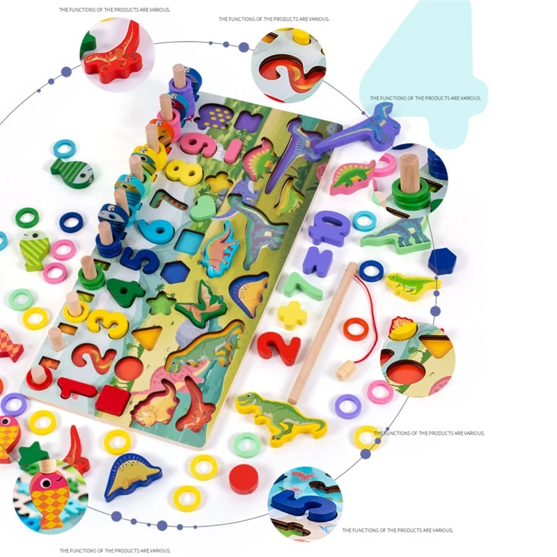 

Montessori Educational Wooden Toys For kids Board Math Fishing Count Numbers Matching Digital Shape Match Early Education