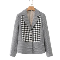2021 autumn women vintage elegant plaid checkered blazer chic single breasted office ladies loose long sleeve formal blazer