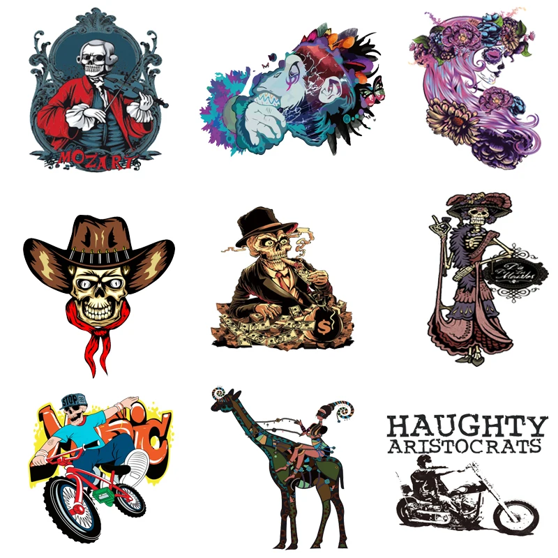 

Iron-on Transfers for Clothing Ironing Patches Skull Thermo Stickers Diy Appliques Flex Fusible Transfer Vinyl Adhesive Stripe F