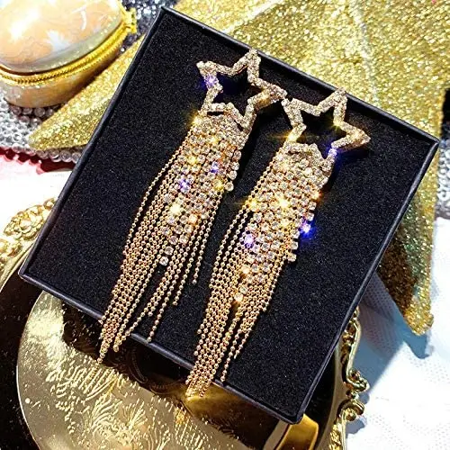 

Fashion Long Tassel Full Rhinestone Drop Earrings for Women Bijoux Shiny Star Drop Crystal Dangle Earrings Jewelry Gifts