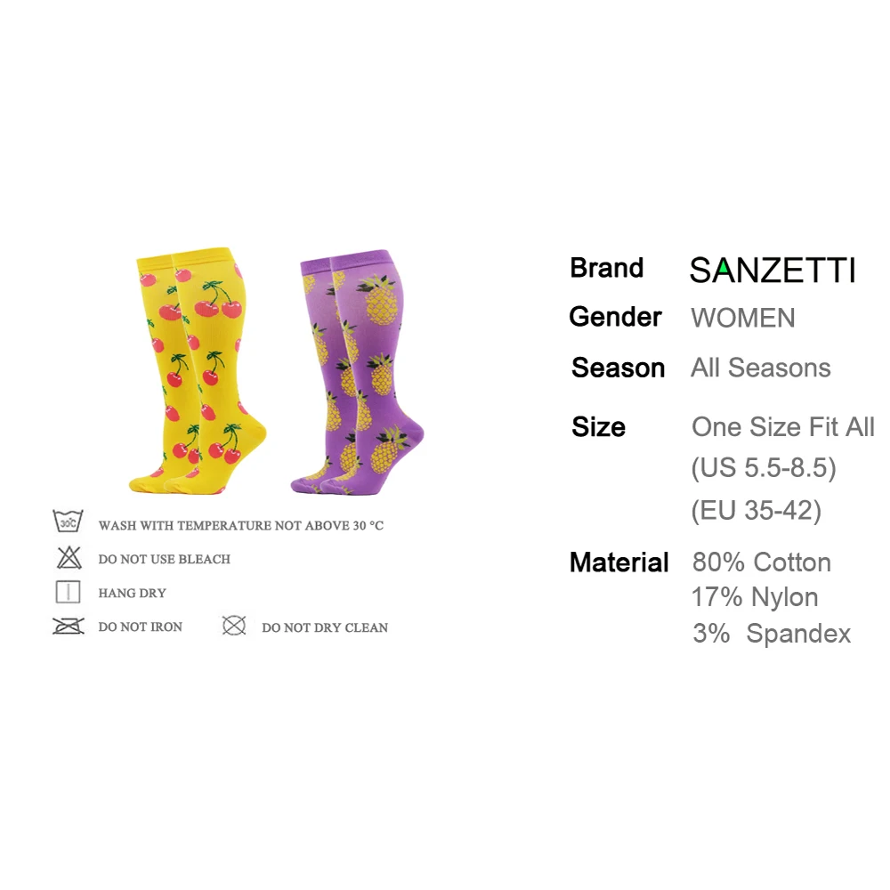SANZETTI/2 пары/партия компрессионные носки женские хлопковые длинные с принтом