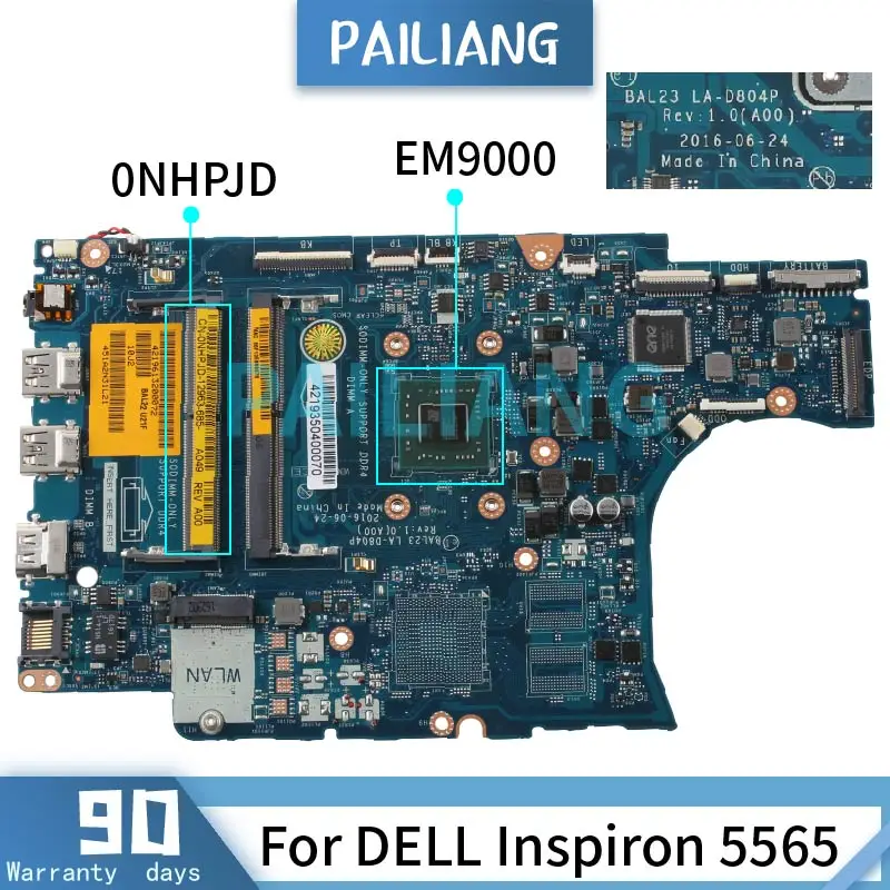 Placa-mãe para Laptop Pailiang Inspiron 5565 Em9000 Wireless Ddr4 Placa-mãe para notebook