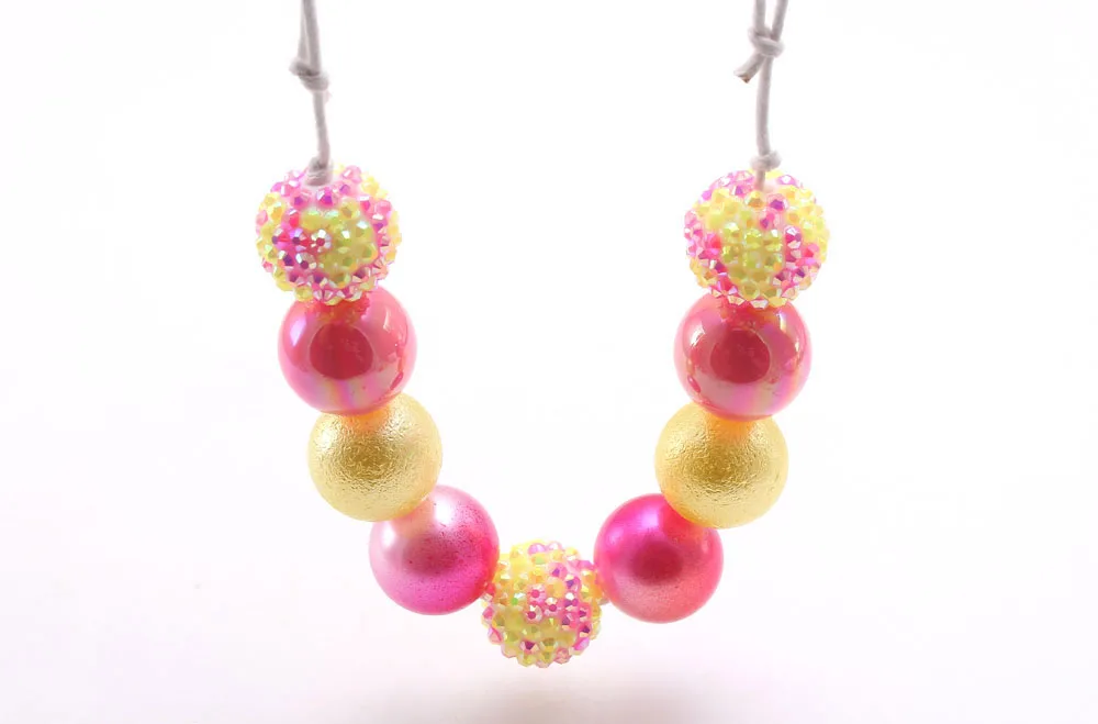 MHS.SUN New design baby chunky beads necklace diy red color bubblegum beaded necklace for kids girls adjustable rope jewelry 1pc