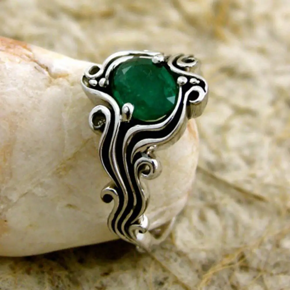 

Vintage Engagement Wedding Jewelry Bridal Faux Emerald Inlaid Finger Ring Gift