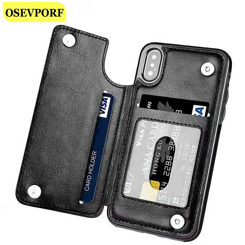 

Leather Card Holder Mobile Phone Case Magnetic Buckle Adsorption Shell Black Cardholder Back Cover For iPhone 12 11 Pro Max X 8