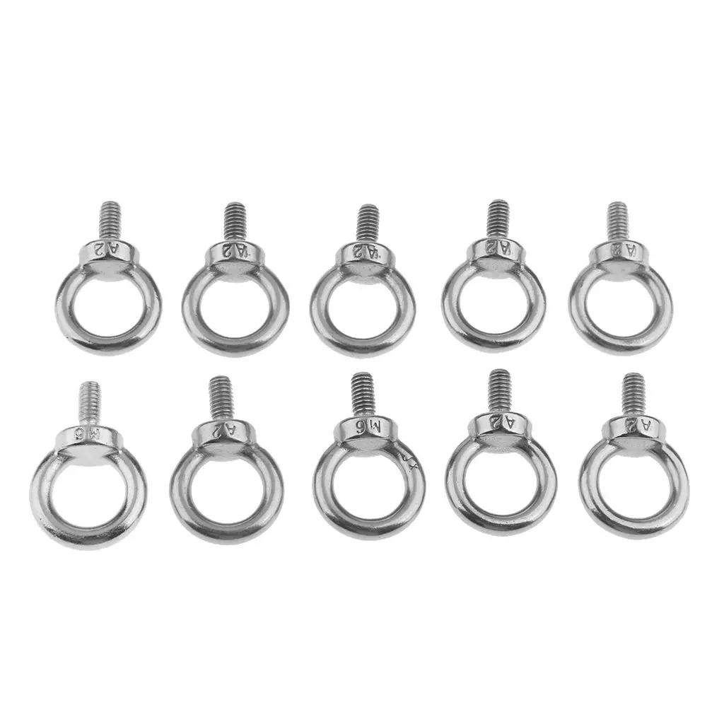 

10pcs 316 Grade Stainless Steel Lifting Ring Eye Bolt Nuts Screws Bolts 6mm