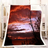 beach sunset sherpa blanket girly floral bedspread velvet plush soft comfortable home camping aircraft blanket