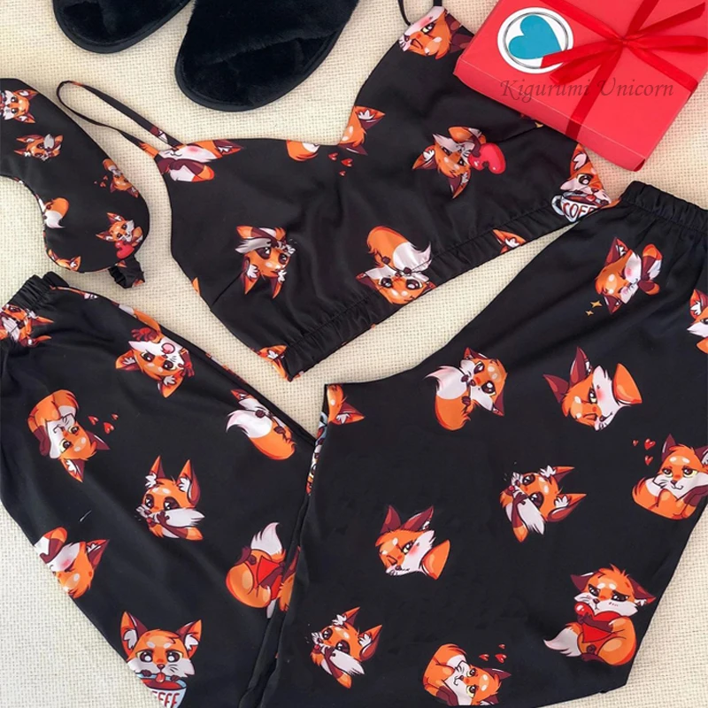 Пижама женская атласная с открытой спиной пикантный пижамный комплект принтом