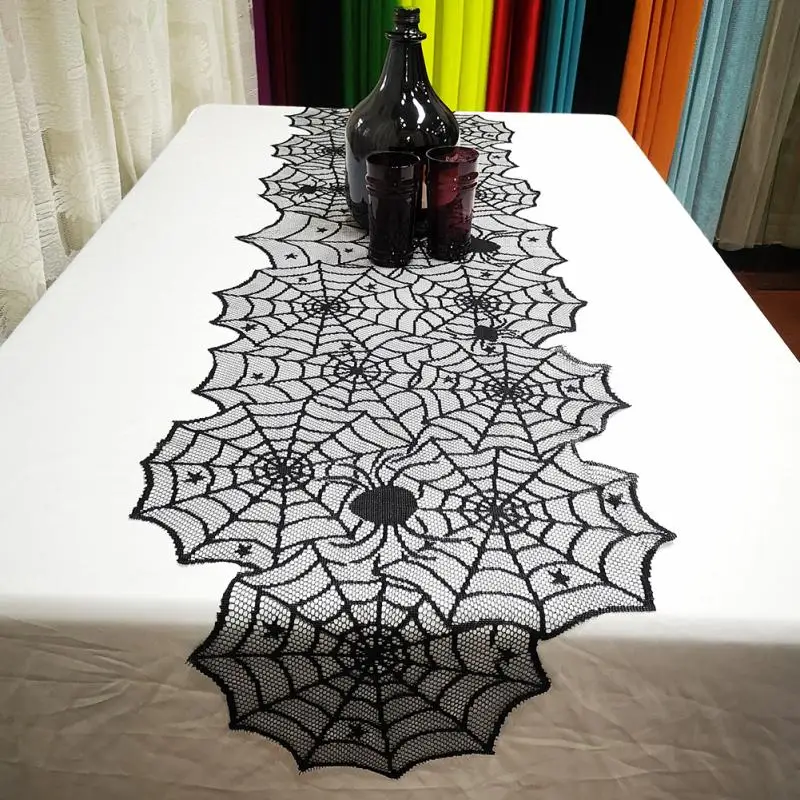 1 шт. украшение на Хэллоуин чехол стол в виде паука Черная кружевная скатерть