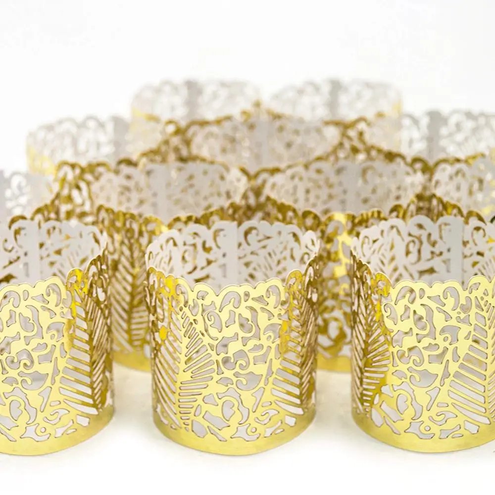 Gold 12Pcs 12 шт. светодиодный абажур для свечи бумага лазерная резка лист полый чай светильник абажур для свечи держатель Свадебная вечеринка ретро стол домашний декор - Цвет корпуса: Gold 12Pcs