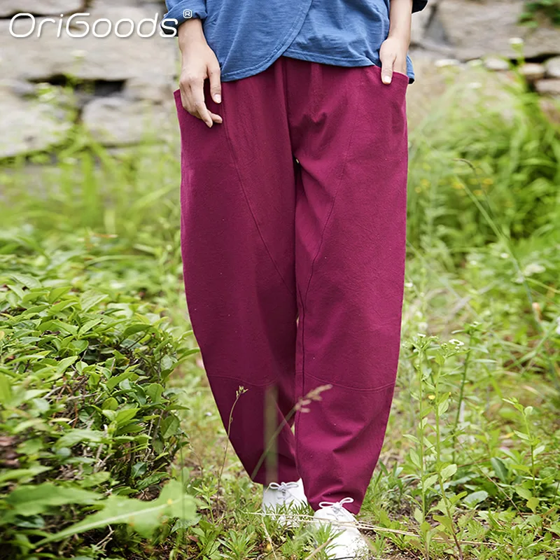 Женские летние шаровары OriGoods 2021 однотонные синие красные бежевые белые