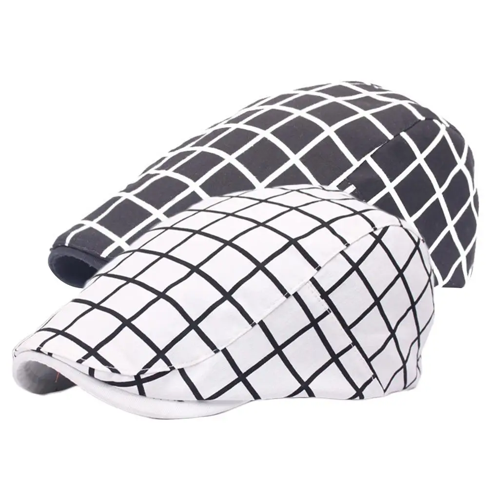 

Fashion Men caps Plaid Cotton Flat Cap Summer Spring Sun Hat Adjustable Beret Cotton Flat Cap Sun Hat Adjustable Beret cap Women