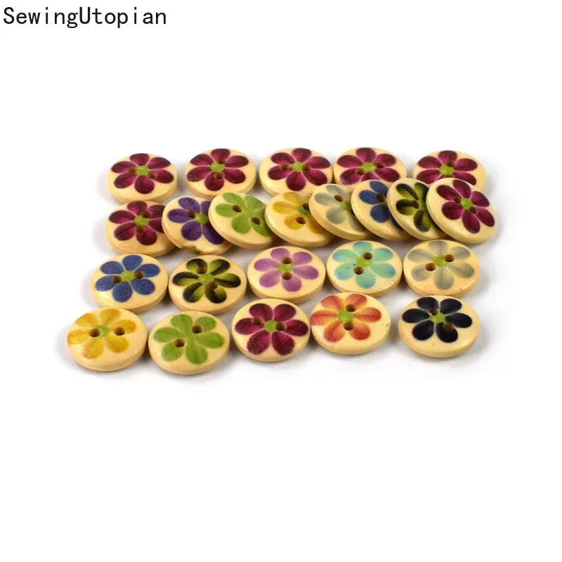 

50PCS Mixed Round Flower Wood Sewing Buttons for Cloth Flatback Cabochon Scrapbooking Crafts Knopf Bouton Decor Diy Accessories
