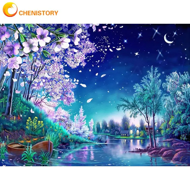 

CHENISTORY Frame DIY Oil Painting By Numbers For Adults Cherry Blossoms Drawing Coloring By Numbers Handmade For Home Decor