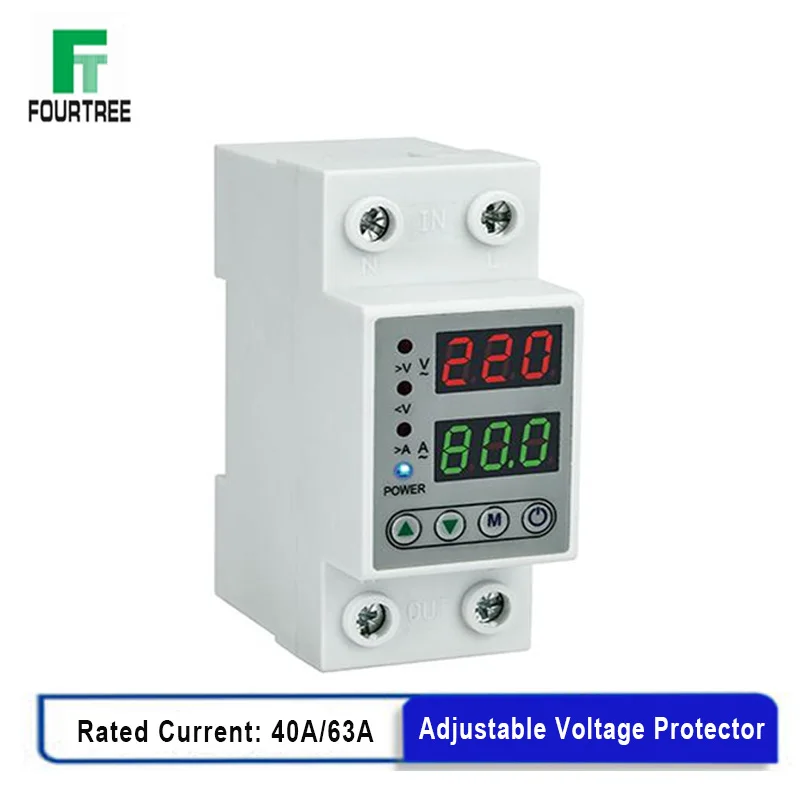 

Adjustable Digital Over & Under Voltage Protector Dual Display 40A 63A 230V Din Rail Relay Surge Limit Over Current Protection