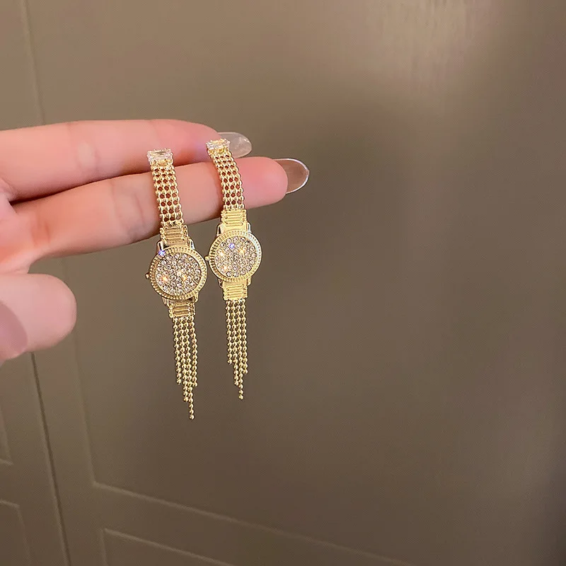 

watch earrings fashion long tassel earrings 2022 temperament simple metallic earrings for women jewelry