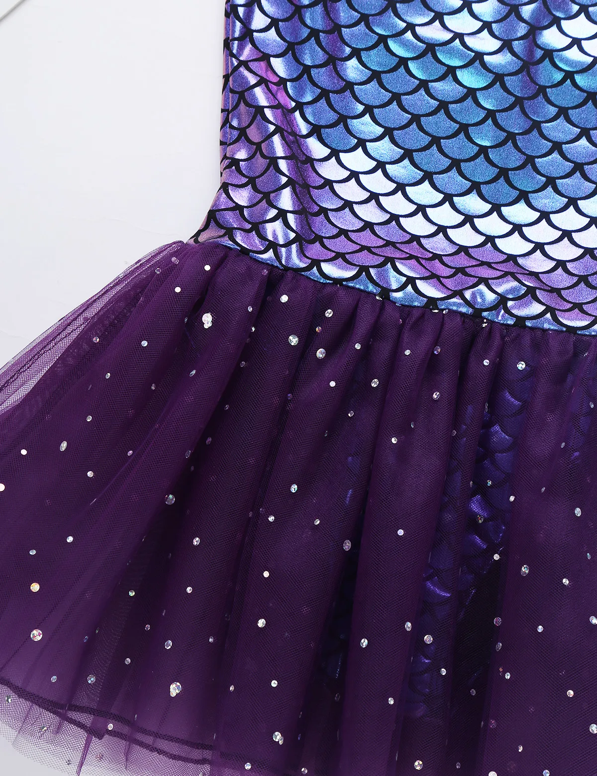 Детское балетное платье-пачка без рукавов с блестками и принтом в виде чешуи