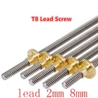 Ходовой винт T8 OD 8 мм шаг 2 мм вывод 2 мм8 мм Запчасти для 3D-принтеров Reprap длина 100-600 мм латунные винты с гайкой трапециевидные винты