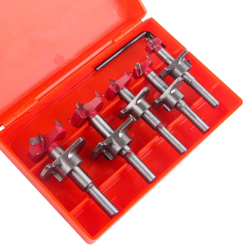 

5pcs 15-35mm Professional Forstner Drill Bit Adjustable Wood Hole Cutter Carbide Alloy Core Drilling Woodworking Tool