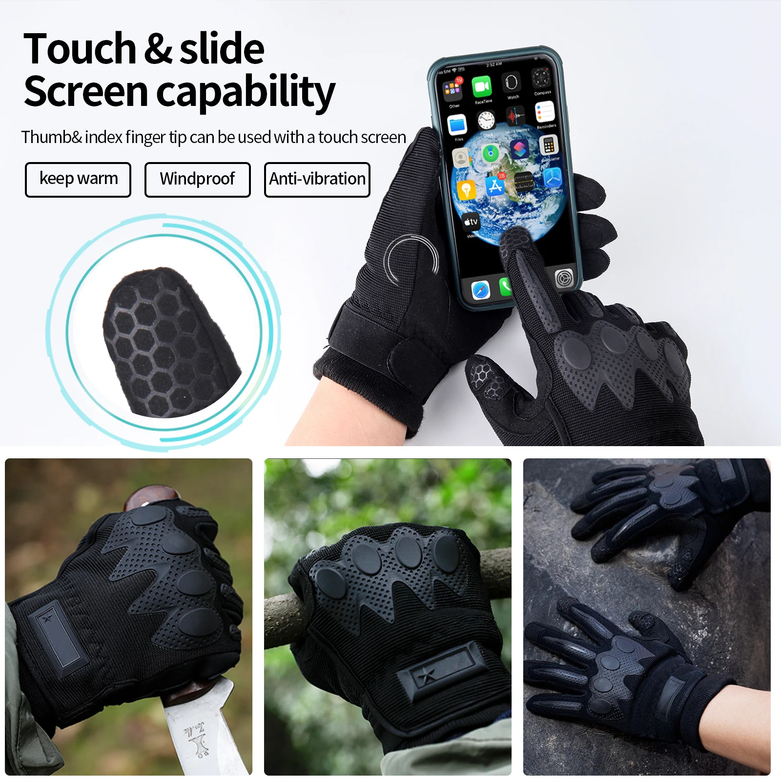 

Touchscreen Motorcycle Gloves Artificial Leather Knuckle Full Finger Protective Gear Racing Biker Riding Moto Motocross