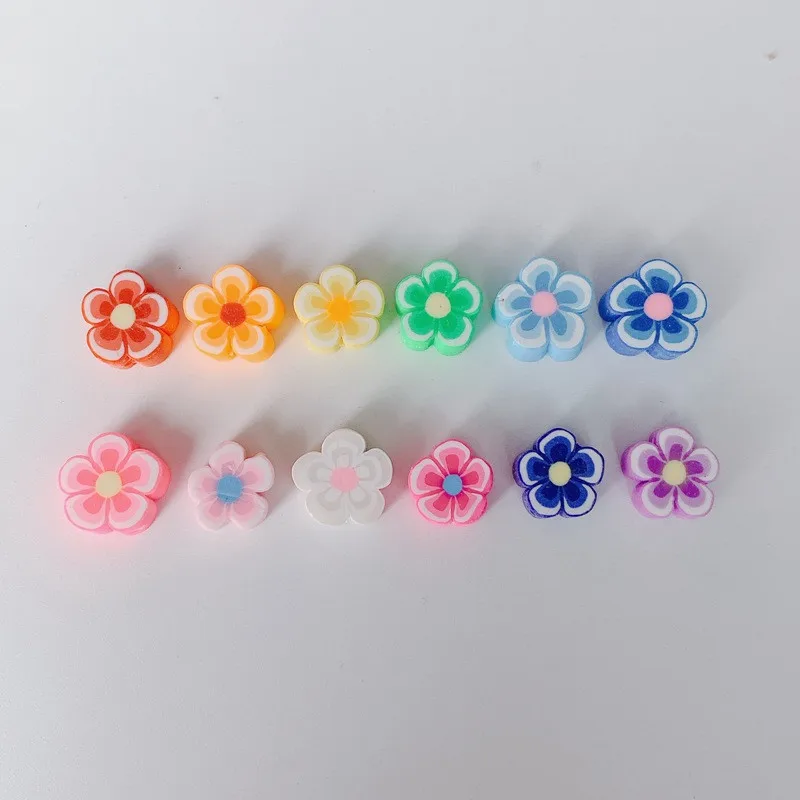 

Wholesale 200pcs/lot color print cartoon clay flowers shape fimo Straight hole beads diy jewelry earring/garment accessory