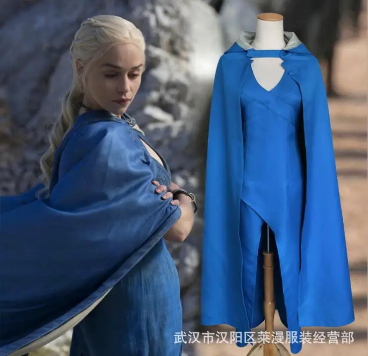 Игра престолов Daenerys Таргариен мать костюм дракона для косплея голубое платье