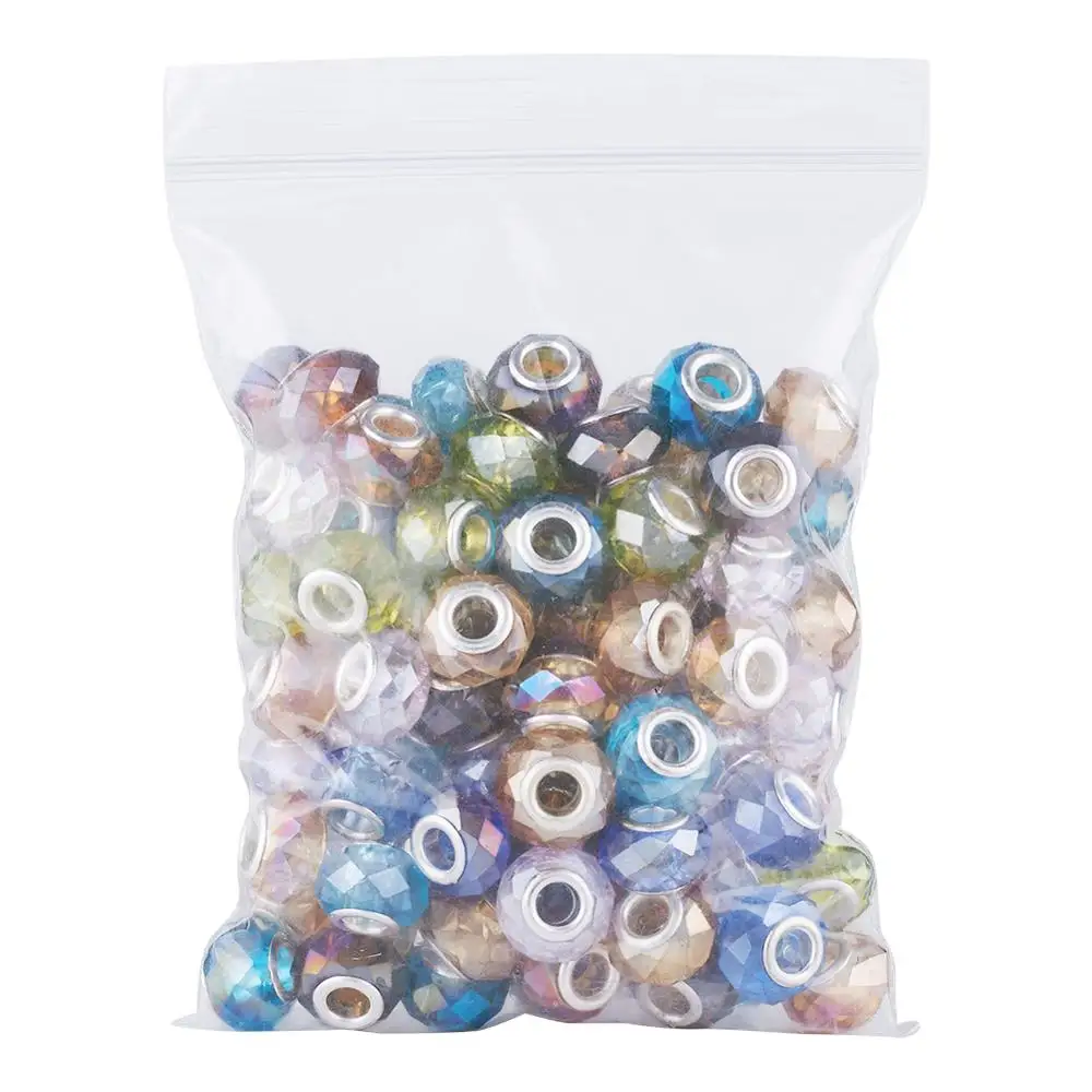 

100pcs Mixed Color Faceted Glass European Large Hole Beads for jewelry making,with Brass Core F60
