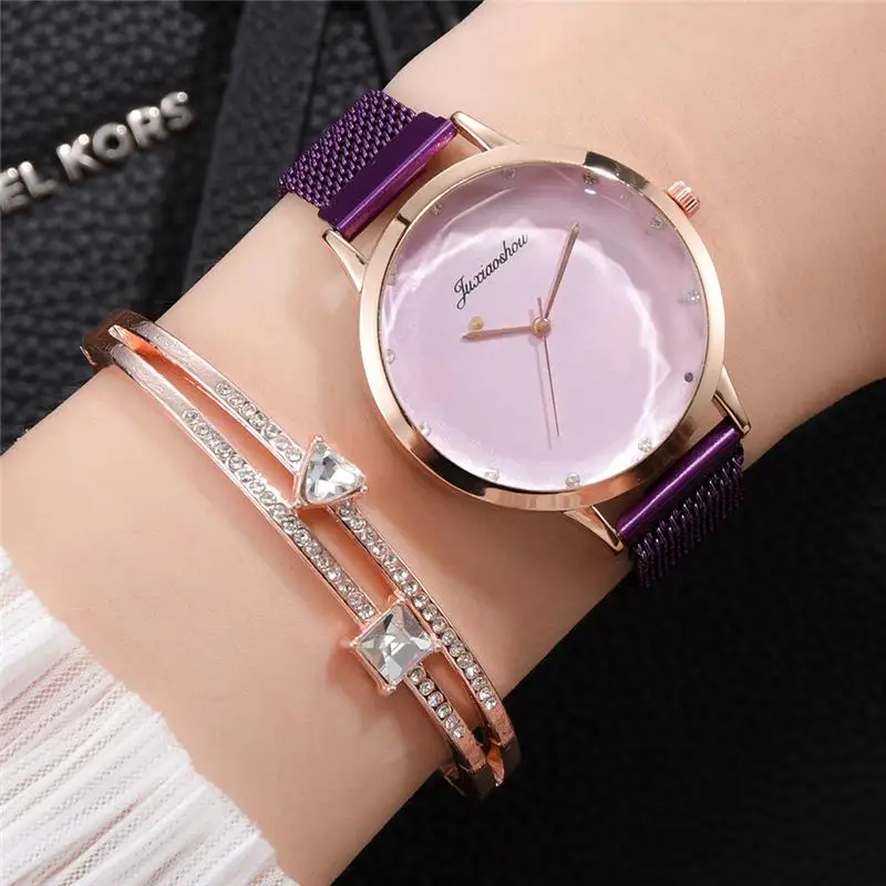 Модные роскошные женские кварцевые часы из нержавеющей стали с магнитной