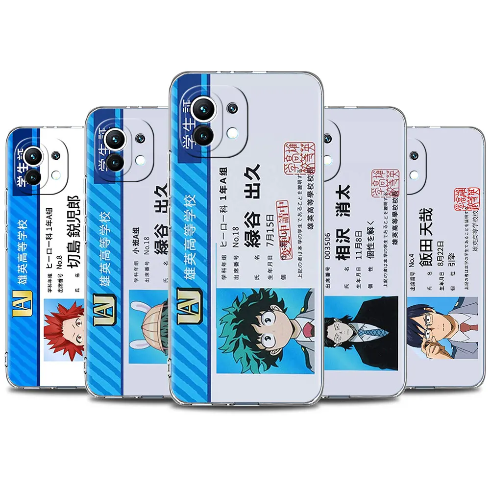 

My Hero Academy Id Card Claer TPU Phone Case For Xiaomi Mi 11 Ultra 11T Note 10 Pro 5G 10S 10T CC9 CC9E 9 SE A2 8 Lite Cover