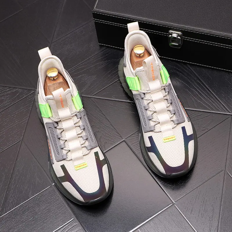 

New Arrival British Mens Black Leisure Sport Shoes Fashion Mesh Breathable Platform Lace Up Hombre Zapatos Street Grey ERRFC