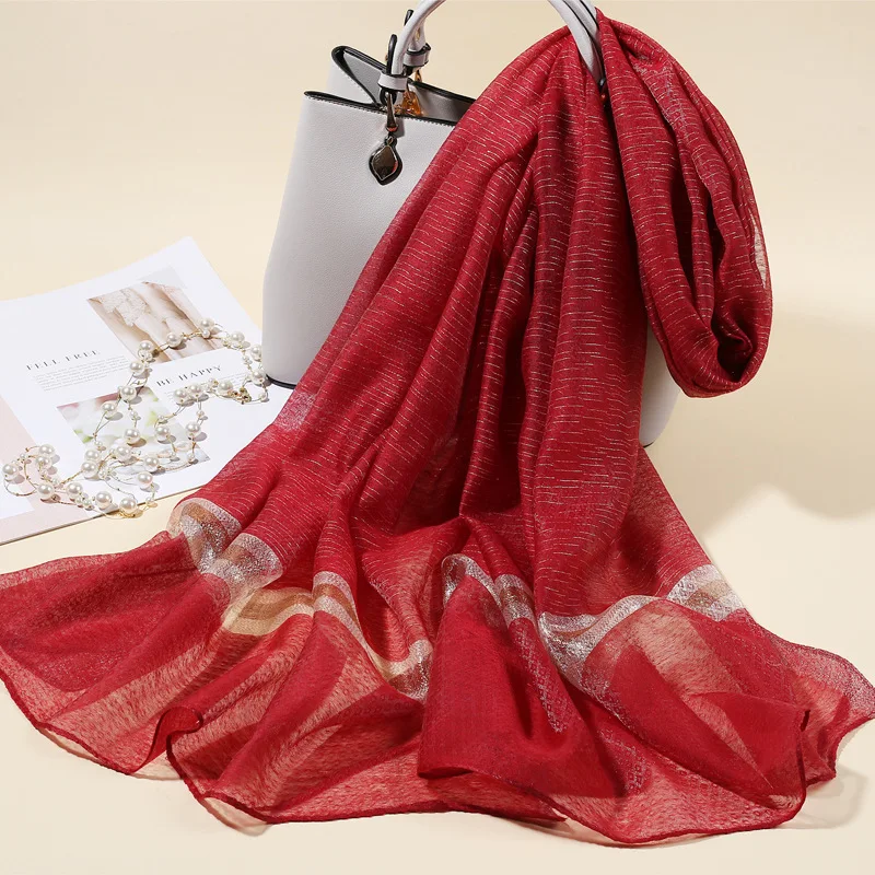 Красный длинный Шелковый шарф из органзы модный элегантный женский 2020 тонкая