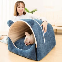 dog house detachable winter warm bed for pet semi closed design bear ear soft material luxury cat sleeping bed