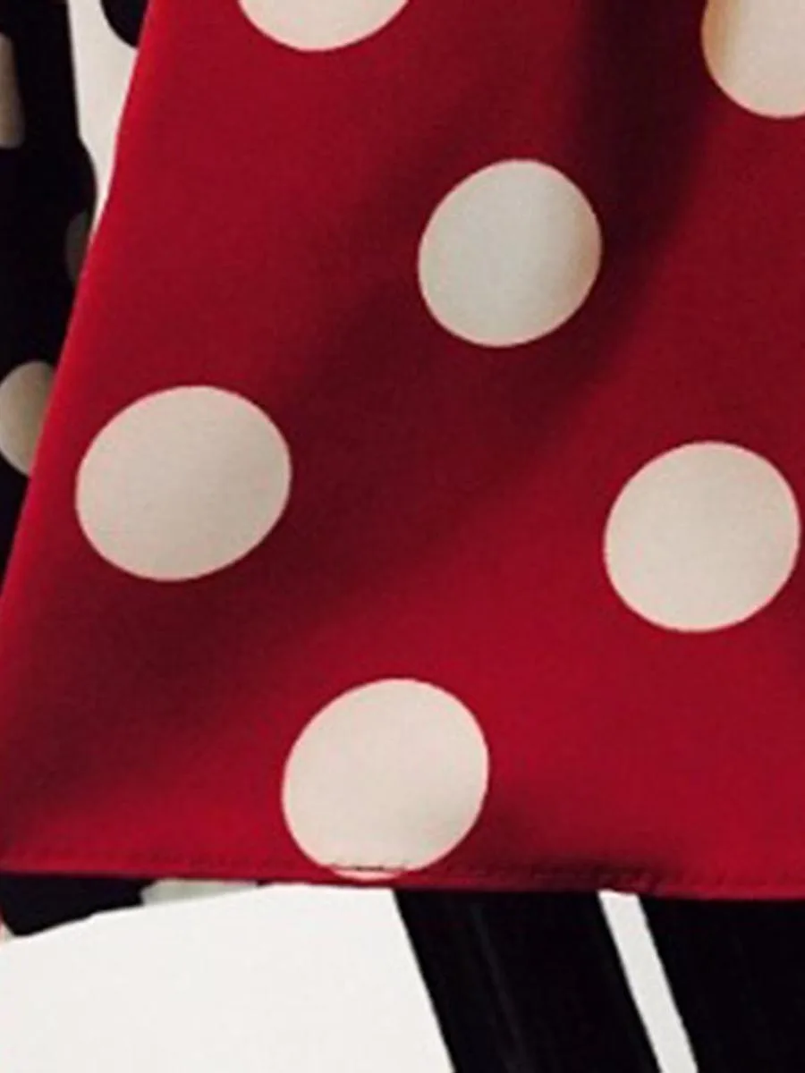 

Women Blouse Stand Collar Flare Sleeve Pullover Patchwork Print Bowknot Polka Dots Slim Office Lady Japan Korean Young Girl New