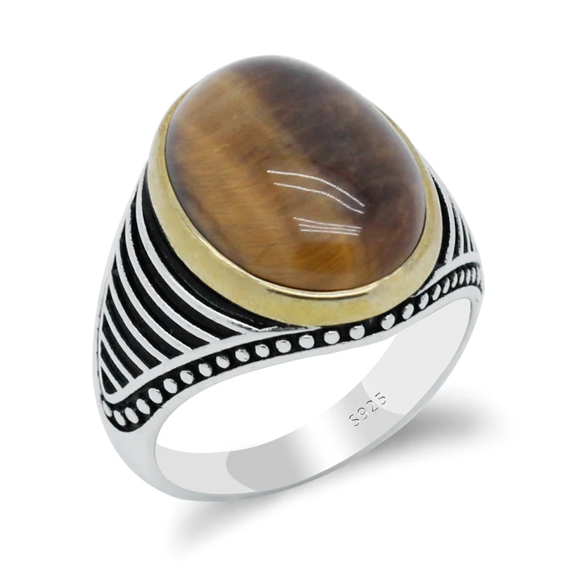 Настоящее чистое 925 пробы Серебряное античное турецкое кольцо с глазами тигра