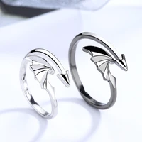 fashion simple punk silver angel wings men and women couple rings wedding fingers romantic charm jewelry valentines day gifts