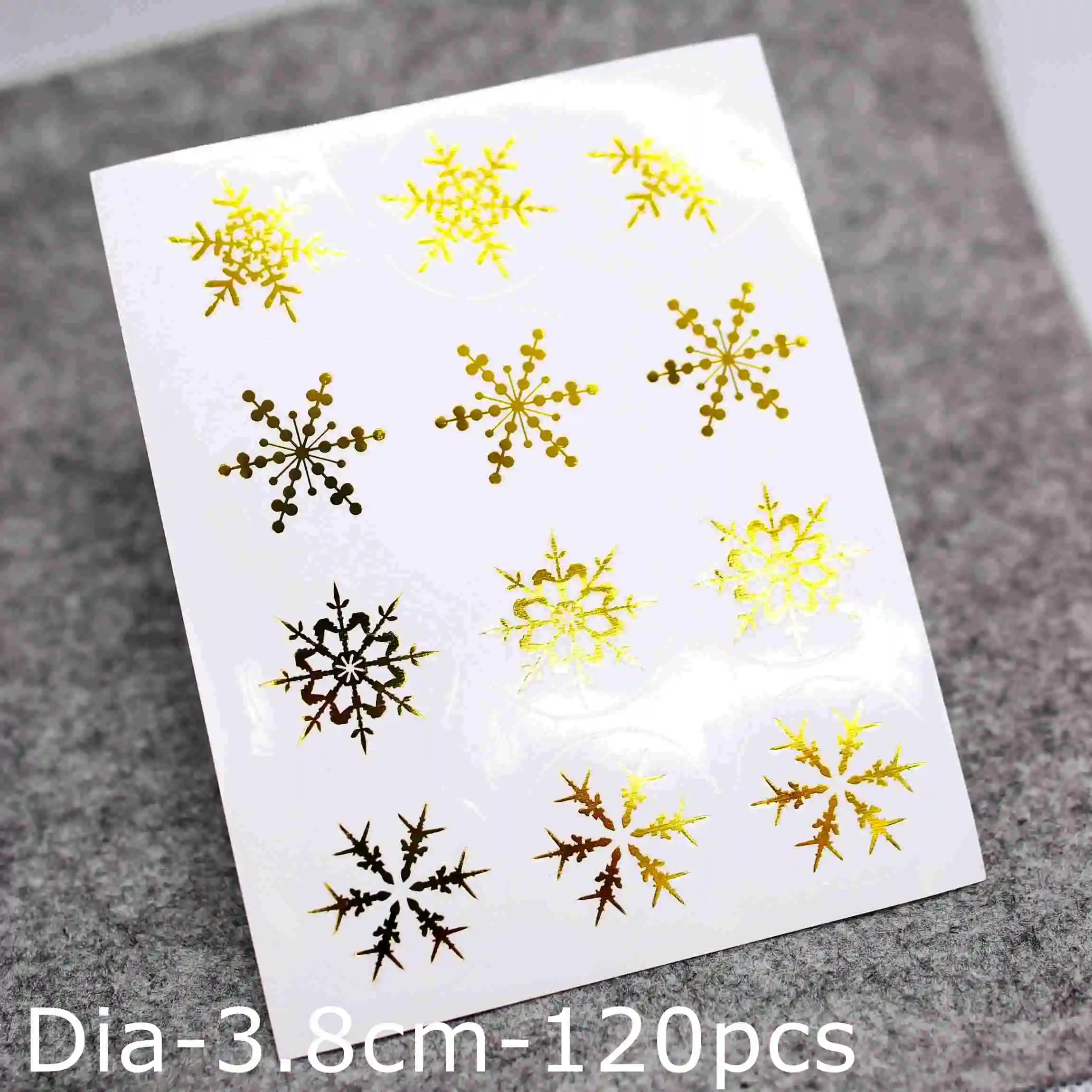 Dia-3.8cm-120pcs Прозрачная Золотая Снежинка Рождественская наклейка для Обертывания подарков, декоративная наклейка, рождественские этикетки, конверты - Цвет: Dia-3.8cm-120pcs