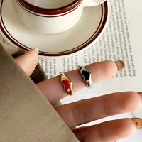 romantic simple red black heart shaped metal ring fashion cute wedding gold color ring for women punk party jewelry gift
