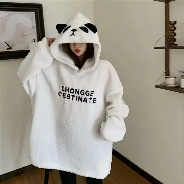 Panda Hoodie Men's Women's Letter Oversized Hoodie Boys and Girls Sweatshirt Korea Loose Hoodie with Panda Hat