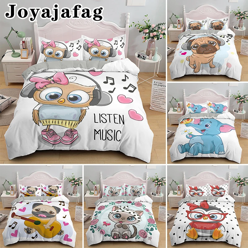 

Cartoon Animal Bedding Set Single Double King Queen Duvet Cover Sets With Zipper Closure Soft Quilt Covers And Pillowcase