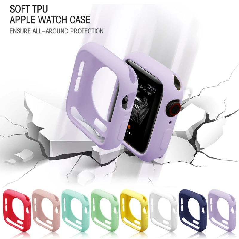 Мягкий силиконовый чехол для Apple Watch 7 6 SE 5 4 3 бампер защитный iWatch серии 45 мм 42 38 44 40 41