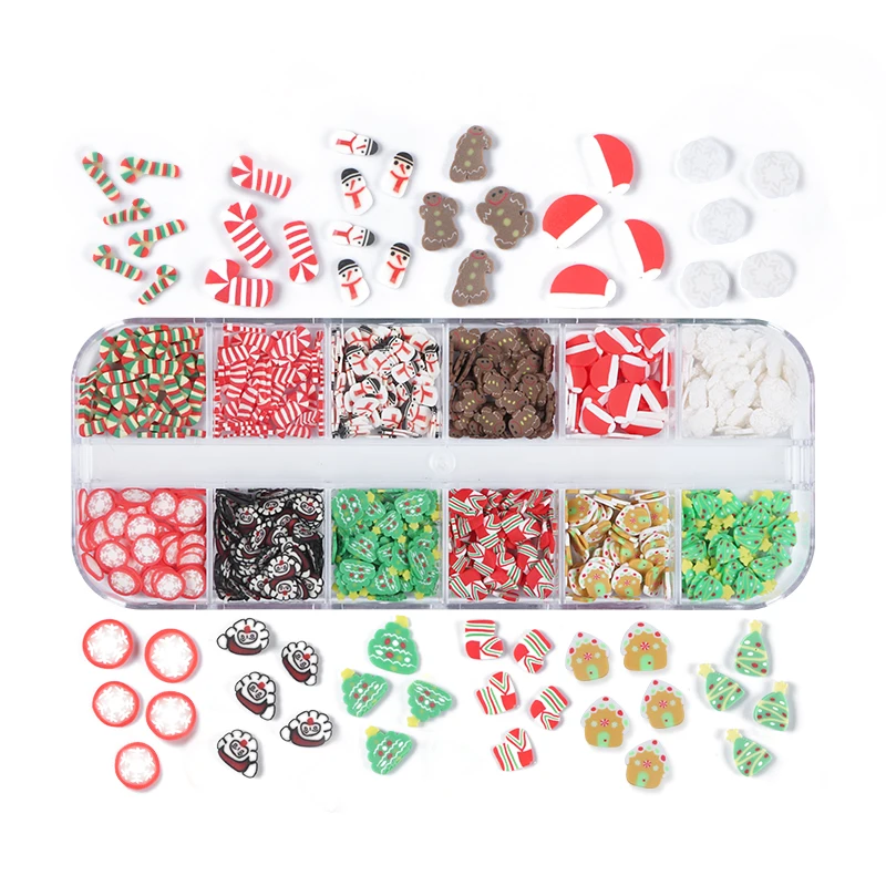 

1 Box Christmas Snowman Cookies Decorations Slices For Nail Design Gingerbread Man Snowflakes Mixed Xmas 3D Nail Sticker Decals