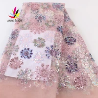 africa french lace fabric sequins sequence pink latest design style gold color nigerian high quality best selling new arrival