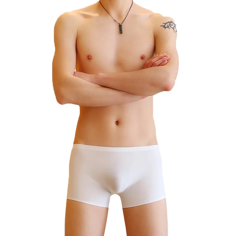 

Ice Silk Underpants Men's 3D One Piece Traceless Boxers Youth Low Waist Thin Transparent Boxers Underwear for Men