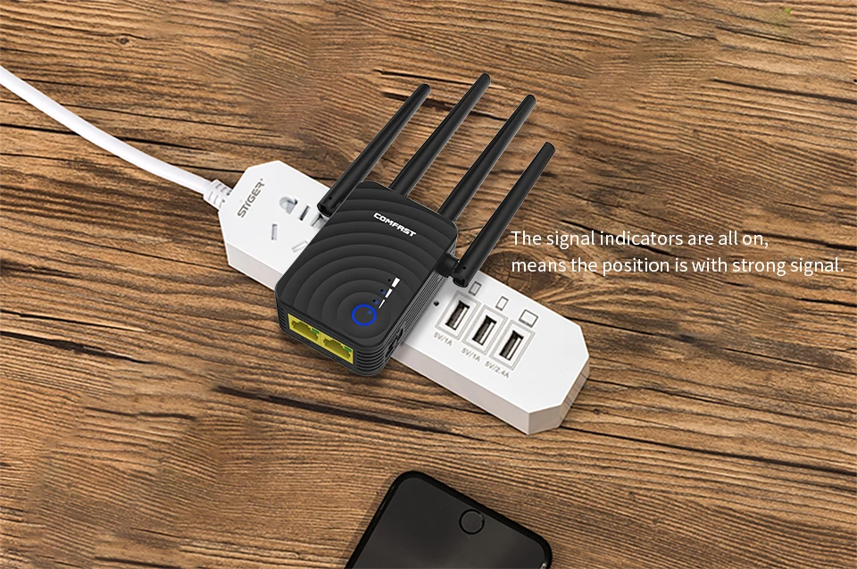 

Comfast 1200Mbps Wireless WiFi Extender WiFi Repeater Router Dual Band 2.4/5.8Ghz 4 Antenna long Range Signal Amplifier