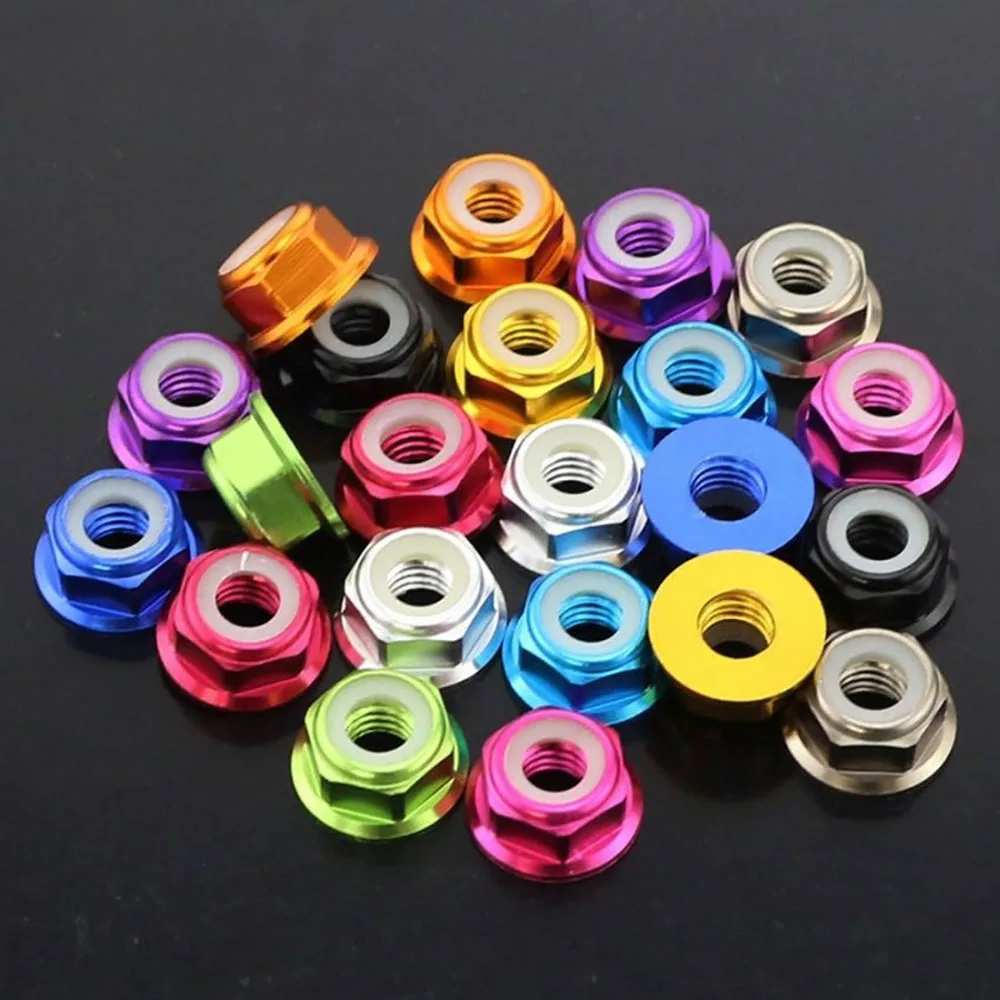 

20pcs M4 M5 M6 Flange Self-Locking Nut Aluminum Alloy Multiple Colors Available 4.8 Grade Antistatic, No Fading M4-M6