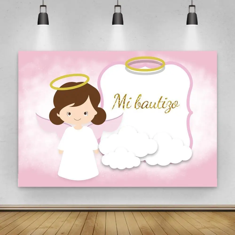 

Girl Angel Princess Pink Wing White Clouds Birthday Backdrop Photography Newborn Baby Kids Portrait Party Table Decor Background